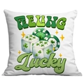 Dettaglio della fodera per cuscino San Patrizio con trifoglio verde e motivo dadi Lucky - Dadi Chip Sensazione di Fortuna (CDR95-10)