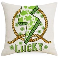 Close-up of linen cushion cover with green clover and lucky lightning bolt print - Lightning And Shamrock Style (DYM97-19) / 45*45cm Linen Single-Sided No Insert