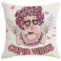 Cupid Vibes angel heart wing printed square linen throw pillow cover for sofa decoration - 45*45cm Linen Single-Sided No Insert / Pink Bubble Angel Style (DYM93-7)