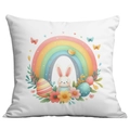 White Easter pillowcase featuring rainbow floral rabbit and colorful eggs print - White Bunny Rainbow Easter Egg Style (CDR92-1)