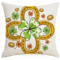 Close-up of Saint Patrick's Day clover and golden horseshoe print on linen pillowcase - Horseshoe And Shamrock Style (DYM97-14) / 45*45cm Linen Single-Sided No Insert