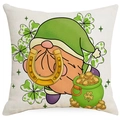 Saint Patrick's Day square pillow cover with gnome, horseshoe, and shamrock design - Gnome And Pot Of Gold Style (DYM97-12) / 45*45cm Linen Single-Sided No Insert
