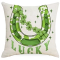Detail view of cotton-linen St. Patrick's Day cushion cover with Lucky horseshoe and clover - Spotted Horseshoe Style (DYM97-15) / 45*45cm Linen Single-Sided No Insert