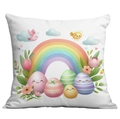 Rainbow bunny and Easter eggs print on white square throw pillow cover for couch - Emoji Egg Rainbow Bird Style (CDR92-3)