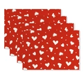 Vierdelige set rode placemats voor Valentijnsdag met witte hartpatronen op witte achtergrond - Valentijnsdag Harten Stijl (CTD08-10(3)) / 30cm x 45cm
