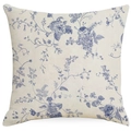 Off-white linen pillow case with vintage blue floral and botanical pattern design - Vintage Rose Berry (DYM31-9)