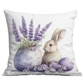 Oster Kissenhülle aus Pfirsichhaut mit Aquarell Hasen, Lavendel und lila Eiern Motiven - 45x45 cm / Hasen und Lavendel Illustration (CDR116-1)