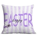 Oster-Kissenbezug mit lila Aquarellstreifen und Happy Easter Blumenmotiv für das Sofa - 45x45 cm / Happy Easter Aquarell Streifen (CDR116-2)