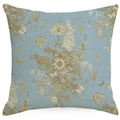 Square cushion cover with vintage floral botanical print and butterfly on blue fabric - Butterfly Plant Illustration (DYM31-10)