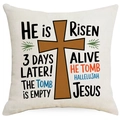 Federa per cuscino in lino con croce pasquale e scritta Jesus He Is Risen - Croce Marrone con Slogan HE is RISEN (DYM91-3)