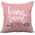 Pink square plush pillowcase featuring artistic Home Sweet Home lettering and hearts - Pink Home Letter (CDR37-2)