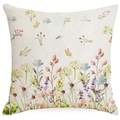 Funda de cojín de lino con flores en acuarela, mariposa y libélula en fondo blanco - Estilo Combinado de Flores de Acuarela y Guion (DYM113-1) / 45*45cm Lino Una Cara Sin Relleno