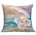 Detail of artistic beach pillow cover with colorful flowers and parasol print - Parasol Flower Iridescent Style (CDR113-26)