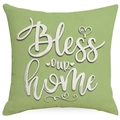 Funda de cojín de lino verde con letras blancas Bless our home y diseño de corazón - Estilo de Bendición Verde Hierba (DYM113-4) / 45*45cm Lino Una Cara Sin Relleno