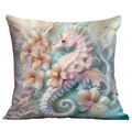 Rainbow seahorse and floral cushion cover with 3D embossed effect on white background - Seahorse Flower Dreamy Style (CDR113-20)