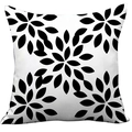 Modern Nordic plush pillowcase featuring a minimalist black and white floral print - White Black Floral (CDR37-5)