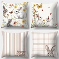 Easter bunny and colorful egg printed linen pillowcase set for home party decoration - Pink Stripe & Gingham Bunny (DYM22-10)