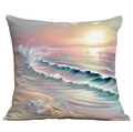 Nahaufnahme des künstlerischen Ozean-Prints auf einem quadratischen Kissenbezug - Sonnenuntergang Strand Stil (CDR113-2)