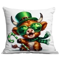 St. Patrick's Day Kissenhülle mit Hochlandrind, grünem Hut und Kleeblatt-Brille - 45*45cm Kurzplüsch Einseitig Ohne Kissenkern / Highland Rind mit Stock (CDR87-1)