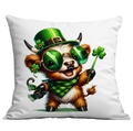 Quadratischer St. Patrick's Day Kissenbezug mit Hochlandrind in grünem Hut - 45*45cm Kurzplüsch Einseitig Ohne Kissenkern / Highland Rind mit Grüner Brille (CDR87-4)