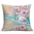 Artistic flamingo beach pillow case with pink flowers and seaside sunset theme - Flamingo Sunset Flower Style (CDR113-21)