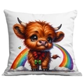 White pillow cover with Highland cow wearing shamrock clover and rainbow print - 45*45cm Short Plush Single Sided Without Core / Rainbow Background Cow Style (CDR87-6)