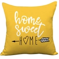 Modern bright yellow plush pillowcase with white home sweet home printed graphics - Yellow Home Letter (CDR37-10)