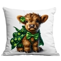 St. Patrick's Day highland cow pillowcase with green clover bowtie and shamrock cape - 45*45cm Short Plush Single Sided Without Core / Bow Tie Highland Cow Style (CDR87-10)