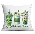 St. Patrick's Day cushion cover with lucky clover drinks design on white square pillow - Festive Drink Elements Style (CDR88-1) / 45*45cm Short Plush Single Sided Without Core