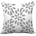 Modern plush square pillowcase featuring a grey floral print on a white background - White Gray Floral (CDR37-15)