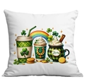 Saint Patrick's Day square pillowcase featuring green plaid coffee cups and lucky clover - Coffee Cup Pattern Style (CDR88-2) / 45*45cm Short Plush Single Sided Without Core