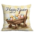 Happy Easter peach skin pillowcase with watercolor bunny eggs on yellow plaid background - 45x45cm / Egg Cart Style (CDR115-1)