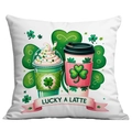 St. Patrick's Day Lucky a Latte cushion cover with clover and coffee print - Lucky Latte Coffee Style (CDR88-3) / 45*45cm Short Plush Single Sided Without Core