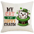 Kissenhülle zum St. Patrick's Day mit Cartoon-Katze im grünen Hut und Glücksbringer-Text - 45*45cm Leinen Einseitig Ohne Füllung / Katze im Hut mit Text (DYM83-2)