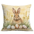 Easter peach skin throw pillow cover with vintage rabbit and colorful eggs print - 45x45cm / Bunny and Egg Style (CDR115-3)