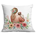 Floral Mother's Day pillow cover with watercolor illustration of mother holding baby - Short Plush / Mother and Baby with Flowers (CDR83-2)