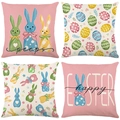 Set of four Easter linen pillow covers featuring rabbit and colorful egg prints - Macaron Geometric Bunny (DYM22-21)