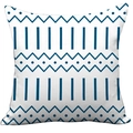 Modern white plush pillowcase featuring navy blue geometric patterns and zig-zag lines - White Blue Geometric (CDR37-19)