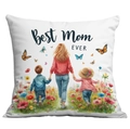Floral cushion cover with Best Mom Ever illustration featuring mother and children - Short Plush / Best Mom EVER Style (CDR83-3)