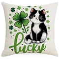 Kissenbezug zum St. Patrick's Day mit Glückskatze und Kleeblatt aus Leinen - 45*45cm Leinen Einseitig Ohne Füllung / Glückskatze mit Großem Kleeblatt (DYM83-3)