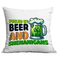 White St. Patrick's Day pillow cover with Fueled by Beer & Shenanigans text print - Beer & Shenanigans Quote Style (CDR88-5) / 45*45cm Short Plush Single Sided Without Core