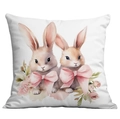 Taie d'oreiller de Pâques avec lapins à l'aquarelle et motif floral rose sur blanc - 45*45cm Peluche Courte Simple Face Sans Coeur / Lapins à l'Aquarelle avec Fleurs Roses (CDR81-4)