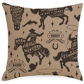 Detail of square cushion cover with vintage Western cowboy horse silhouette and art print - Brown Western Silhouette Pattern Style (DYM115-5)