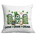 St. Patrick's Day white pillow case with Drink Drank Drunk text and green shamrocks - Leopard Print Canned Drink Style (CDR88-7) / 45*45cm Short Plush Single Sided Without Core