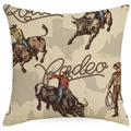 Western rodeo theme decorative cushion cover with vintage cowboy riding bull design - Beige Western Rodeo Illustration Style (DYM115-6)
