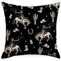 Detail of vintage cowboy pattern cushion cover with horses and cactus on black fabric - Black Beige Vintage Cowboy All-over Print Style (DYM115-15)