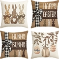 Set of 4 Easter linen pillow covers with bunnies, polka dots and holiday motifs - Polka Dot Bunny & Hanging Egg (DYM22-30)