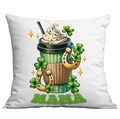St. Patrick's Day cushion cover featuring a clover coffee cup design and Mama text - Mama Coffee Style (CDR88-9) / 45*45cm Short Plush Single Sided Without Core