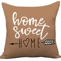 Modern Nordic plush pillowcase in latte brown featuring white home sweet home print - Brown Home Letter (CDR37-23)