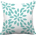 Modern plush square pillowcase featuring a mint green floral wreath on a white fabric base - White Teal Floral (CDR37-25)